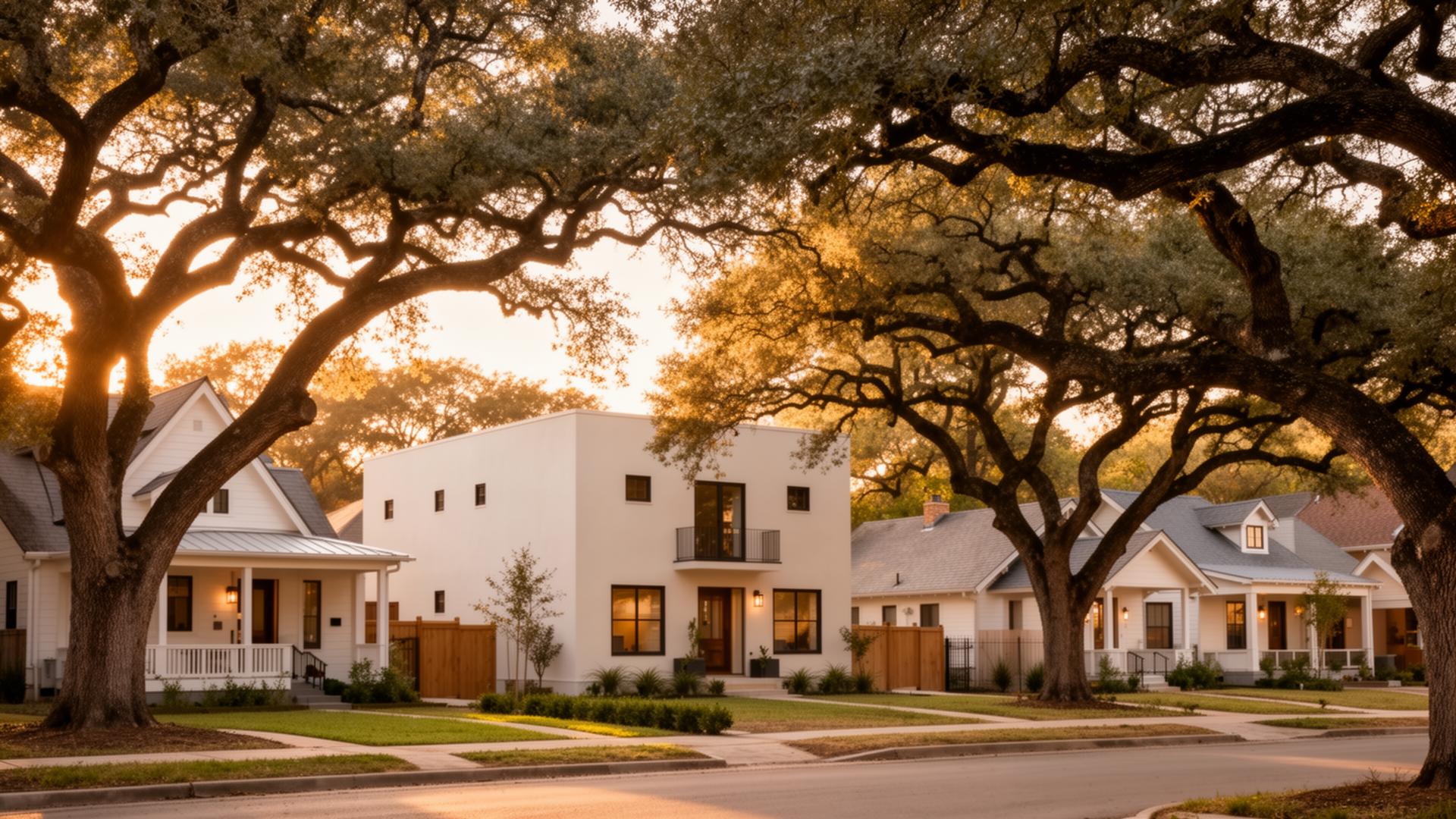 Austin neighborhood at golden hour